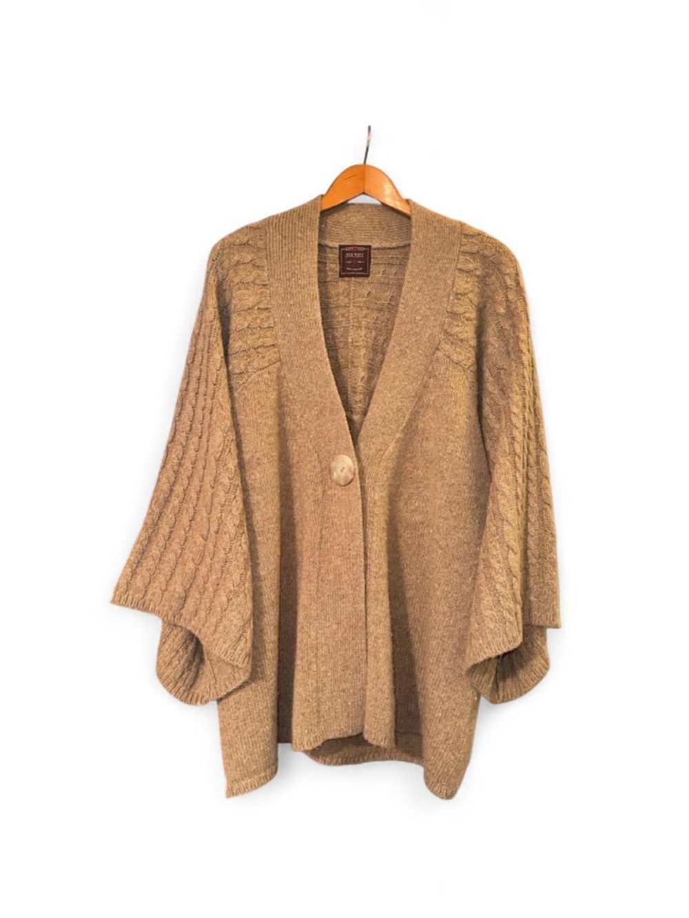 Vintage Old Navy Cardigan Cape Sweater Cable Knit Wide Sleeve Plus 3X Tan 2007